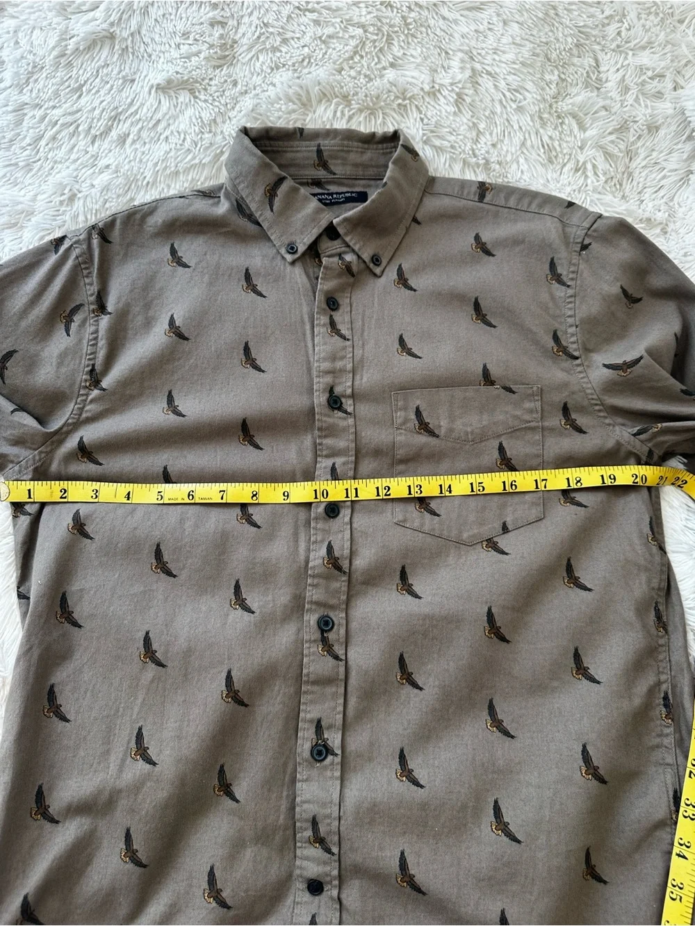BANANA REPUBLIC Luxe Flannel Hawk Bird Print Shirt Brown Medium Untucked Slim